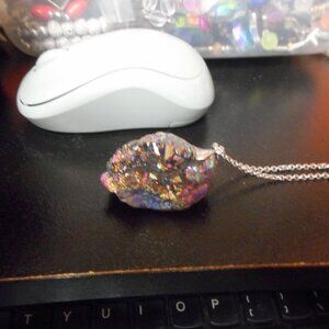 GEODE NECKLACE, silver, WEAR AS A GEODE OR A ROCK pendant.